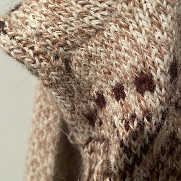 Vintage Knit Zip Up Wool Alpaca Design Cardigan Sweater Men’s Tan Brown L-XL - Picture 6 of 7